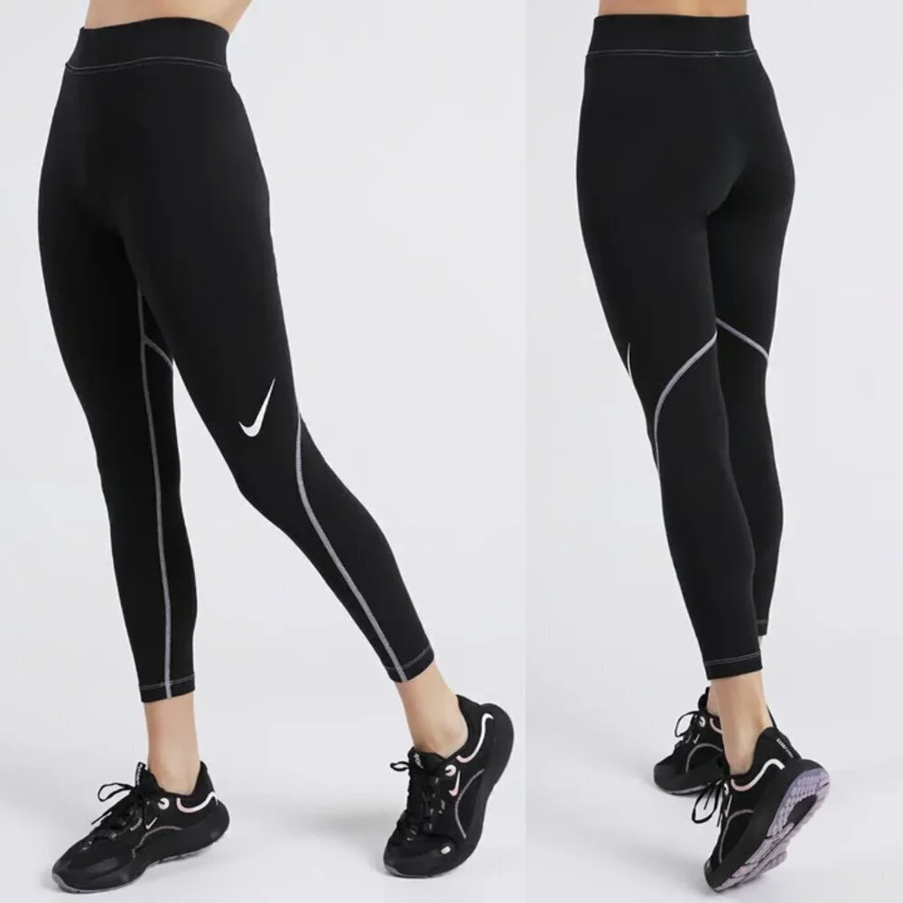 Nike Black Swoosh Graphic High-Rise Leggings Size XS - 47716